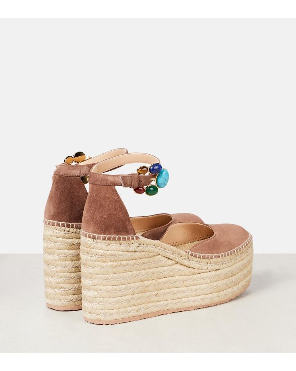 Gianvito Rossi Metallic Shanti 100 Suede Espadrille Wedges
