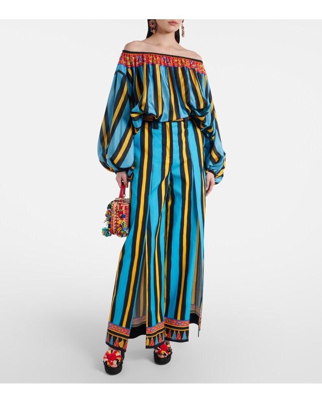 Dolce & Gabbana Blue Patterned Silk Top