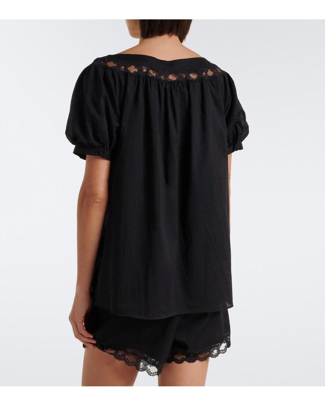 Posse Black Marilyn Lace-Trimmed Cotton Top