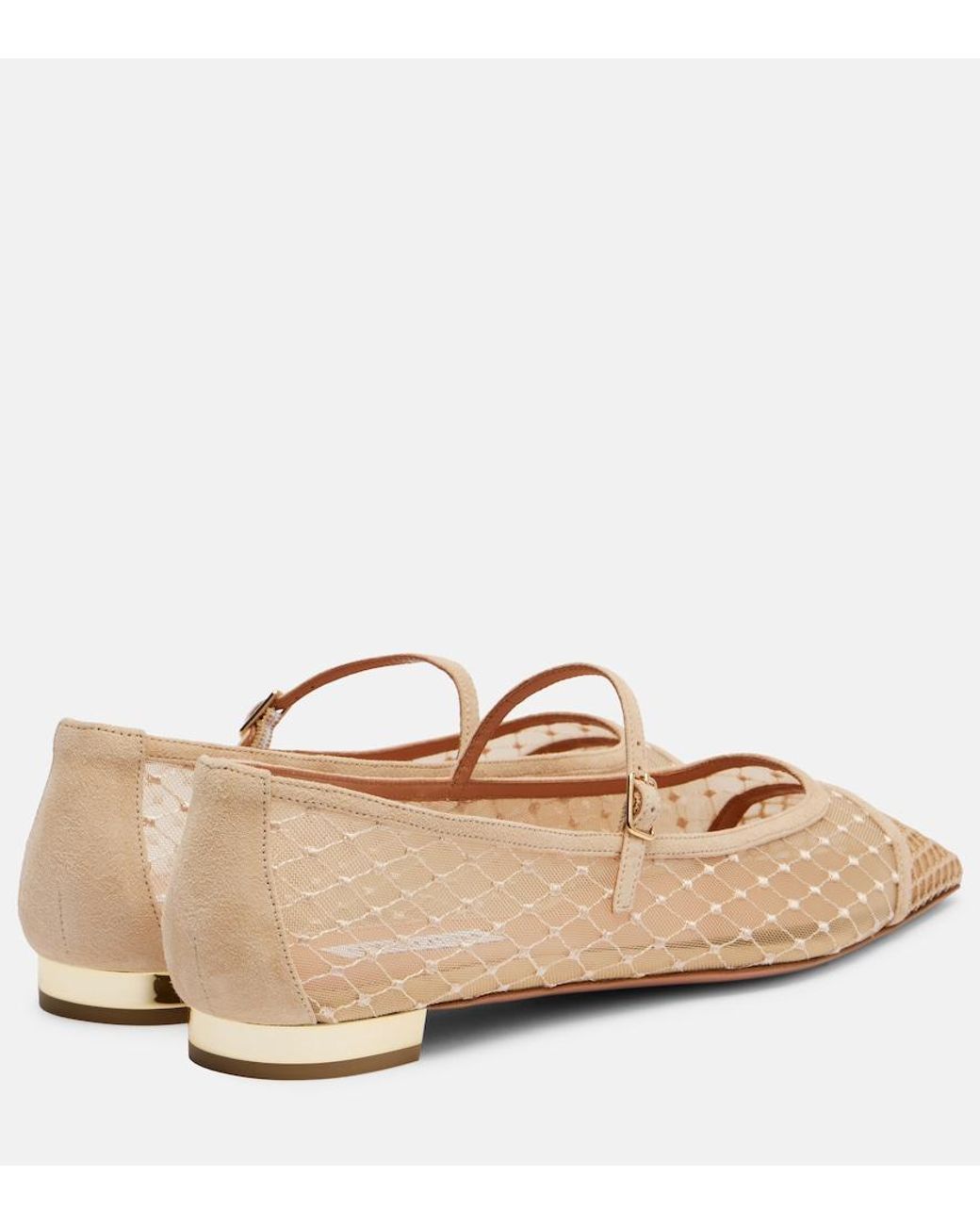 Aquazzura Natural Juliette Suede-Trimmed Mary Jane Flats
