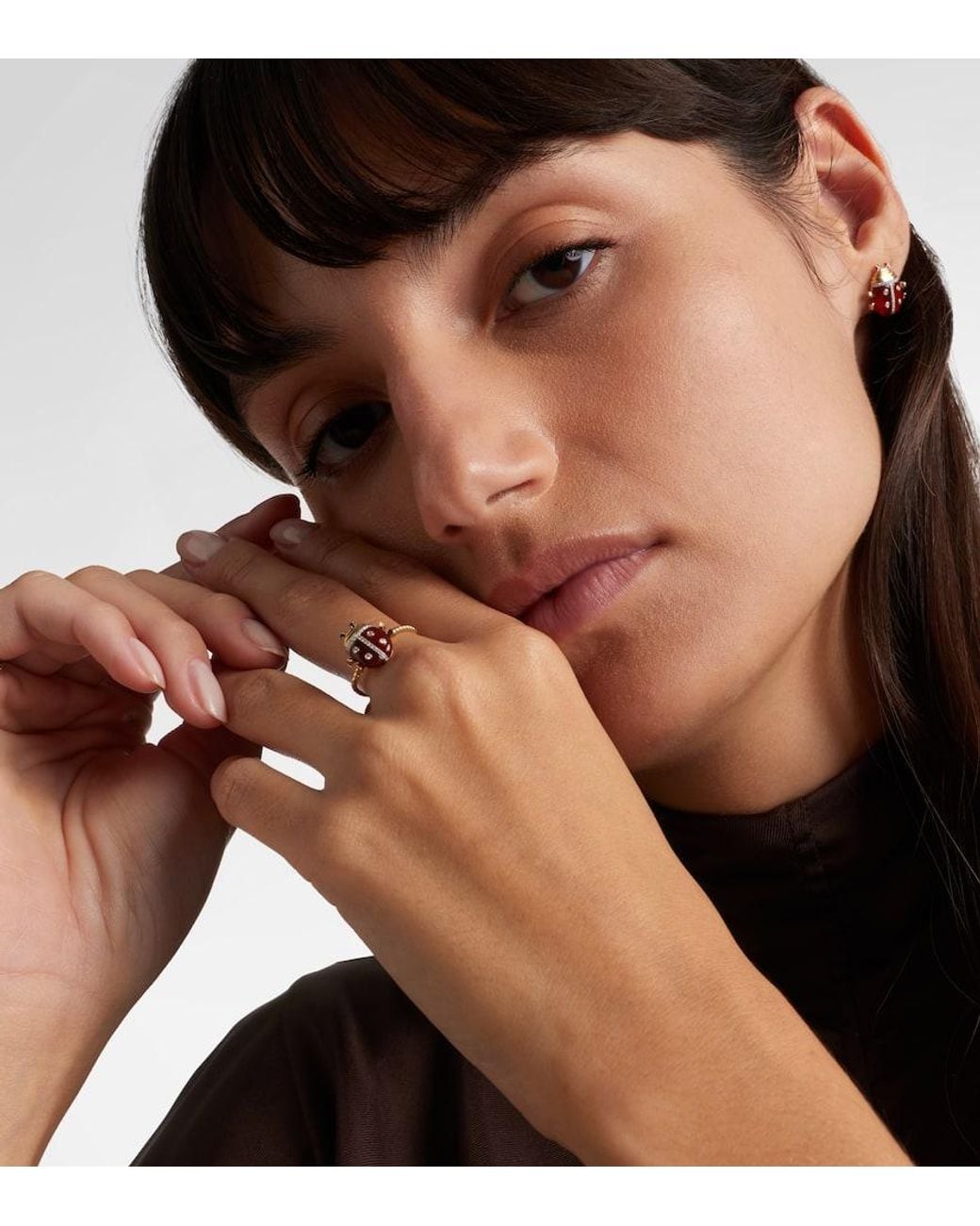 Yvonne Léon White Ring Coccinelle Mini Aus 9Kt Gelbgold (375/1000) Mit Diamanten Und Achat