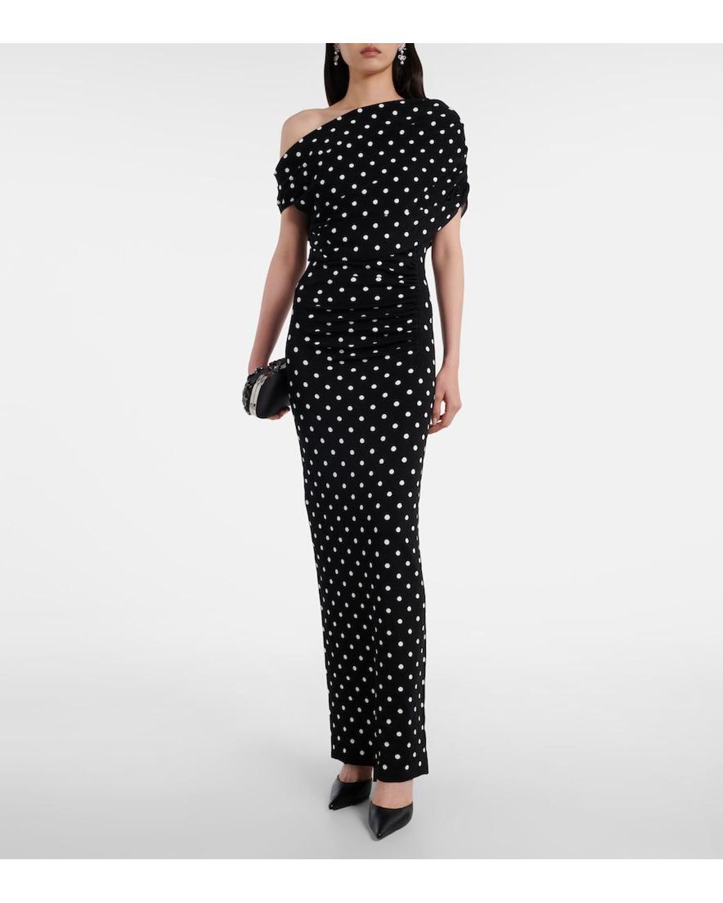 Self-Portrait Black Polka-Dot Asymmetric Maxi Dress