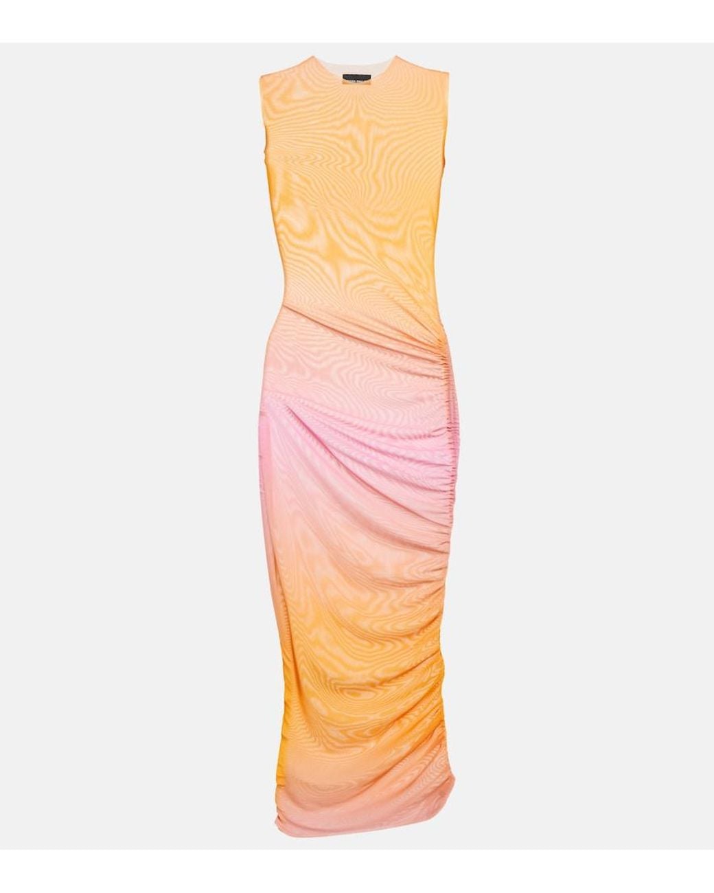 Louisa Ballou Pink Ruched Midi Dress