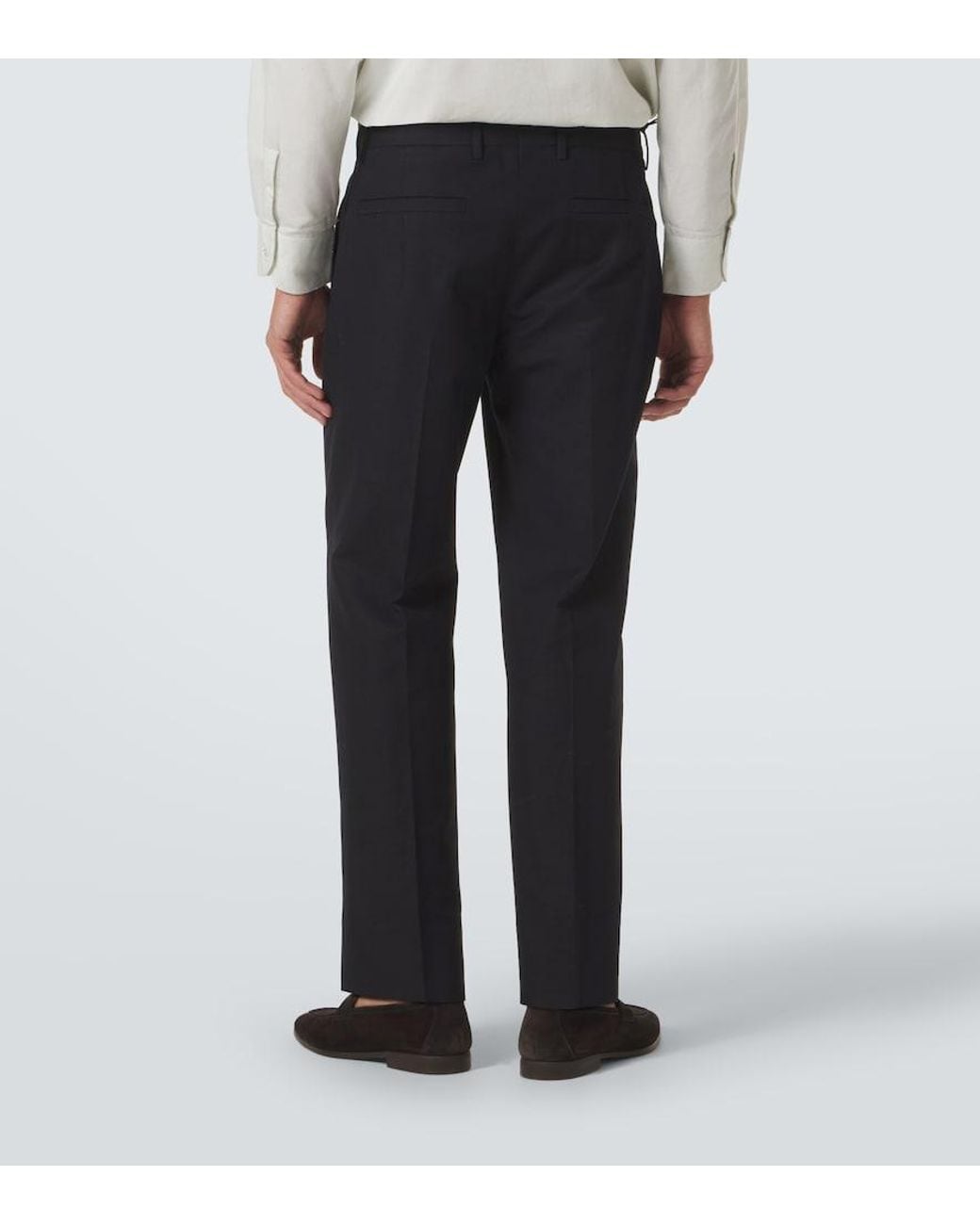 Zegna Black Cotton And Linen Straight Pants for men