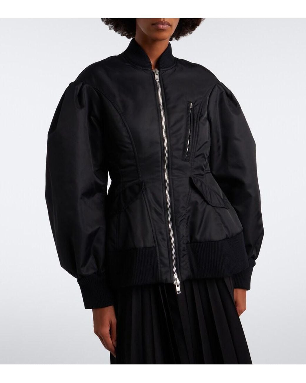 Simone Rocha Black Padded Satin Bomber Jacket