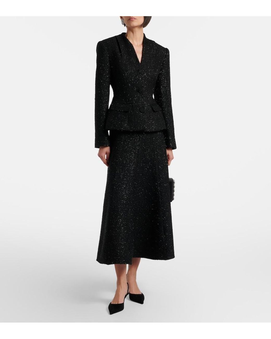 Self-Portrait Black Peplum Boucle Midi Dress