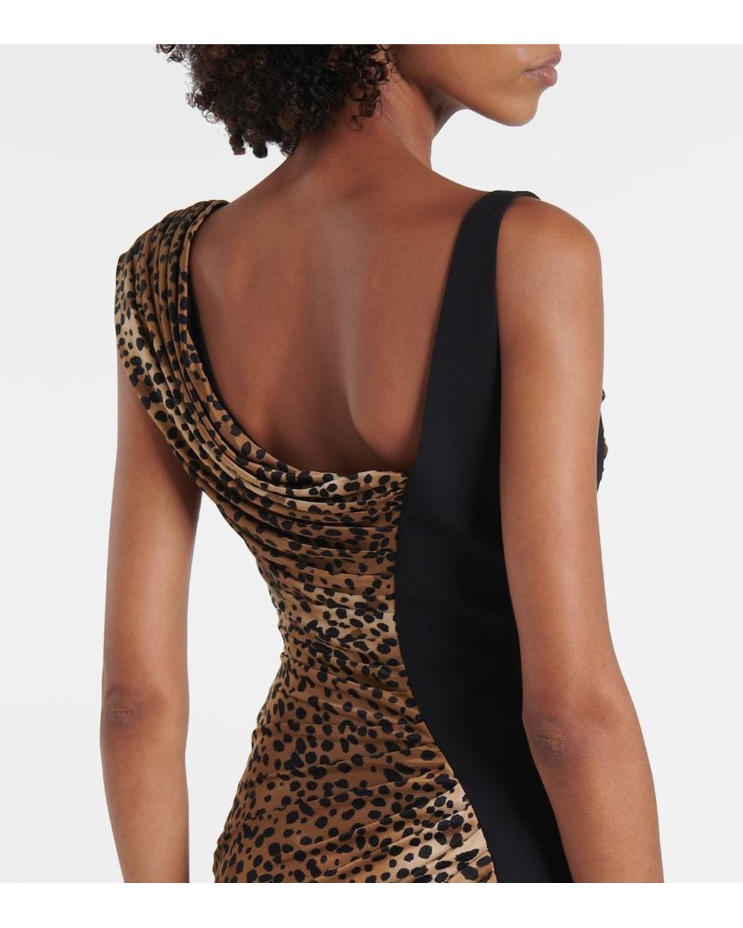 Versace Brown Leopard Medusa '95 Draped Maxi Dress