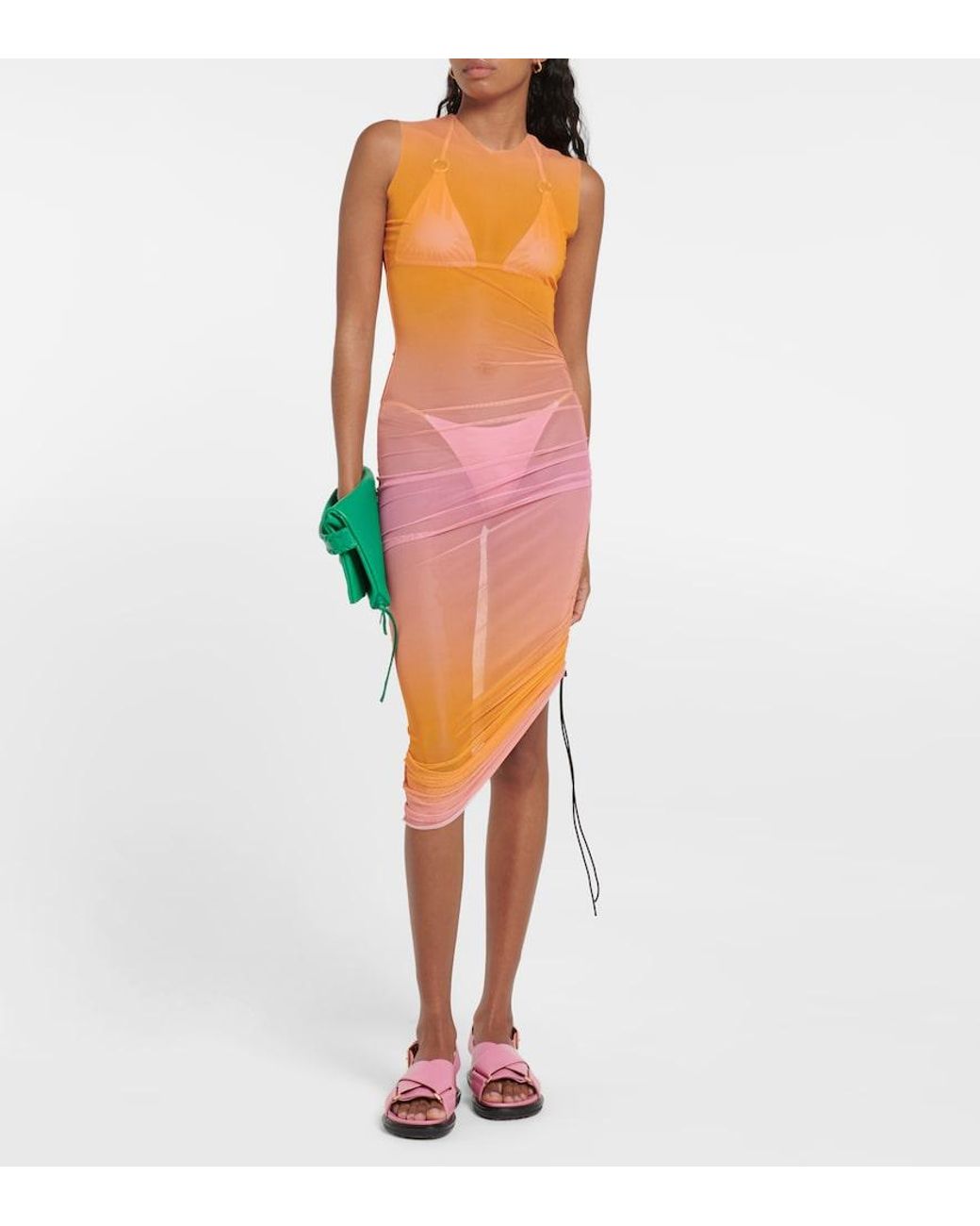 Louisa Ballou Pink Ruched Midi Dress