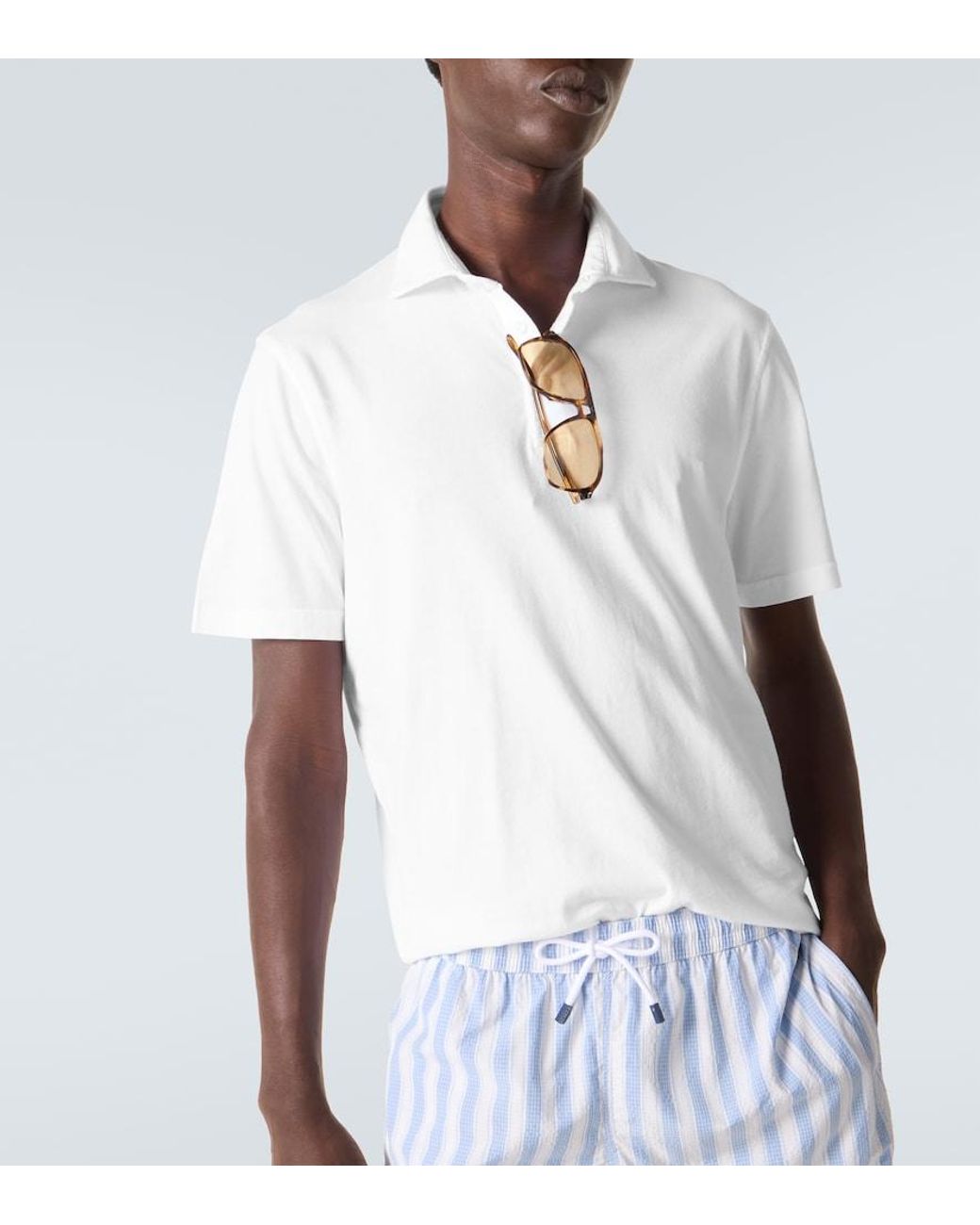 Fedeli White Zero Cotton Jersey Polo Shirt for men
