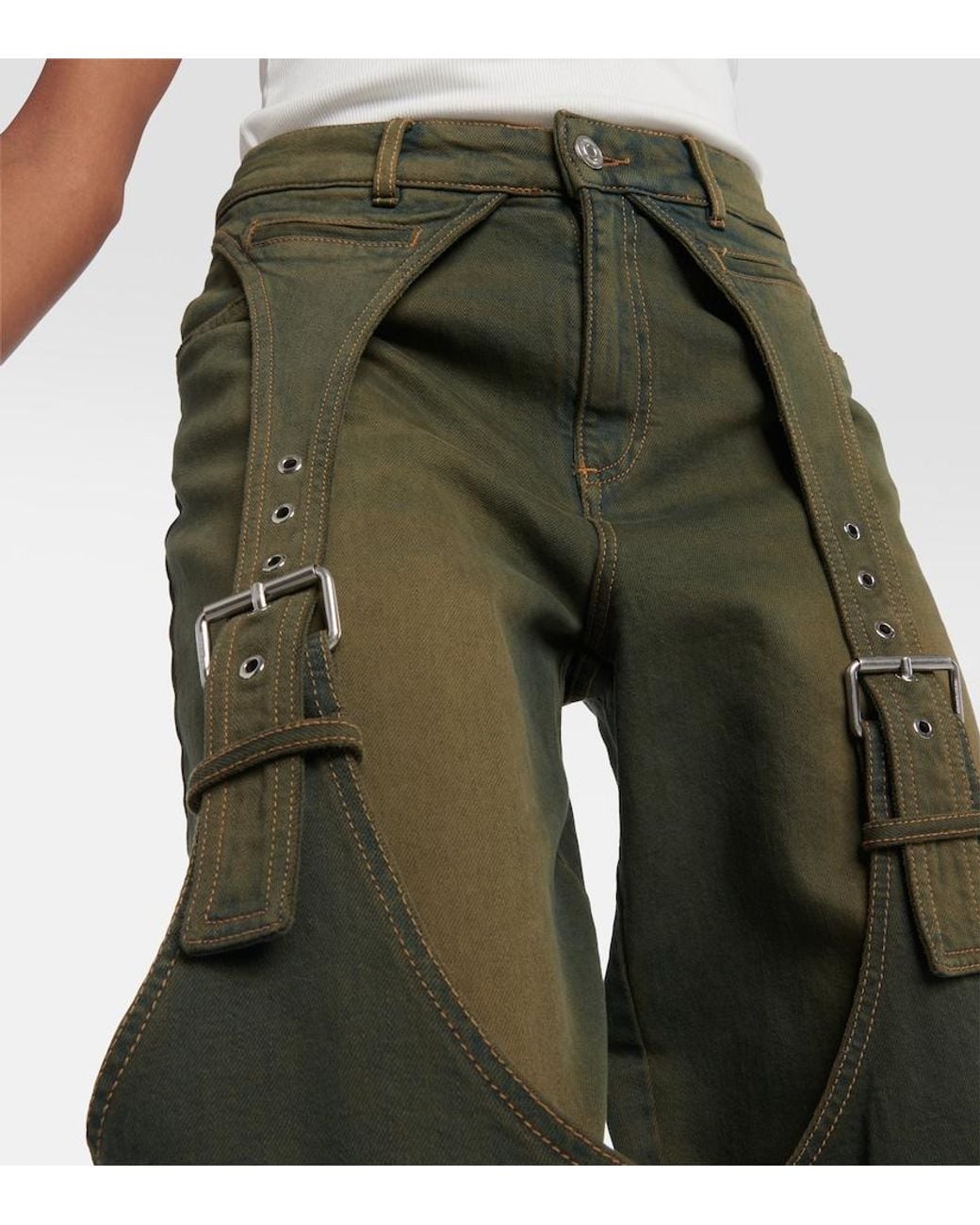 Blumarine Green Embellished Buckle Boyfriend Jeans