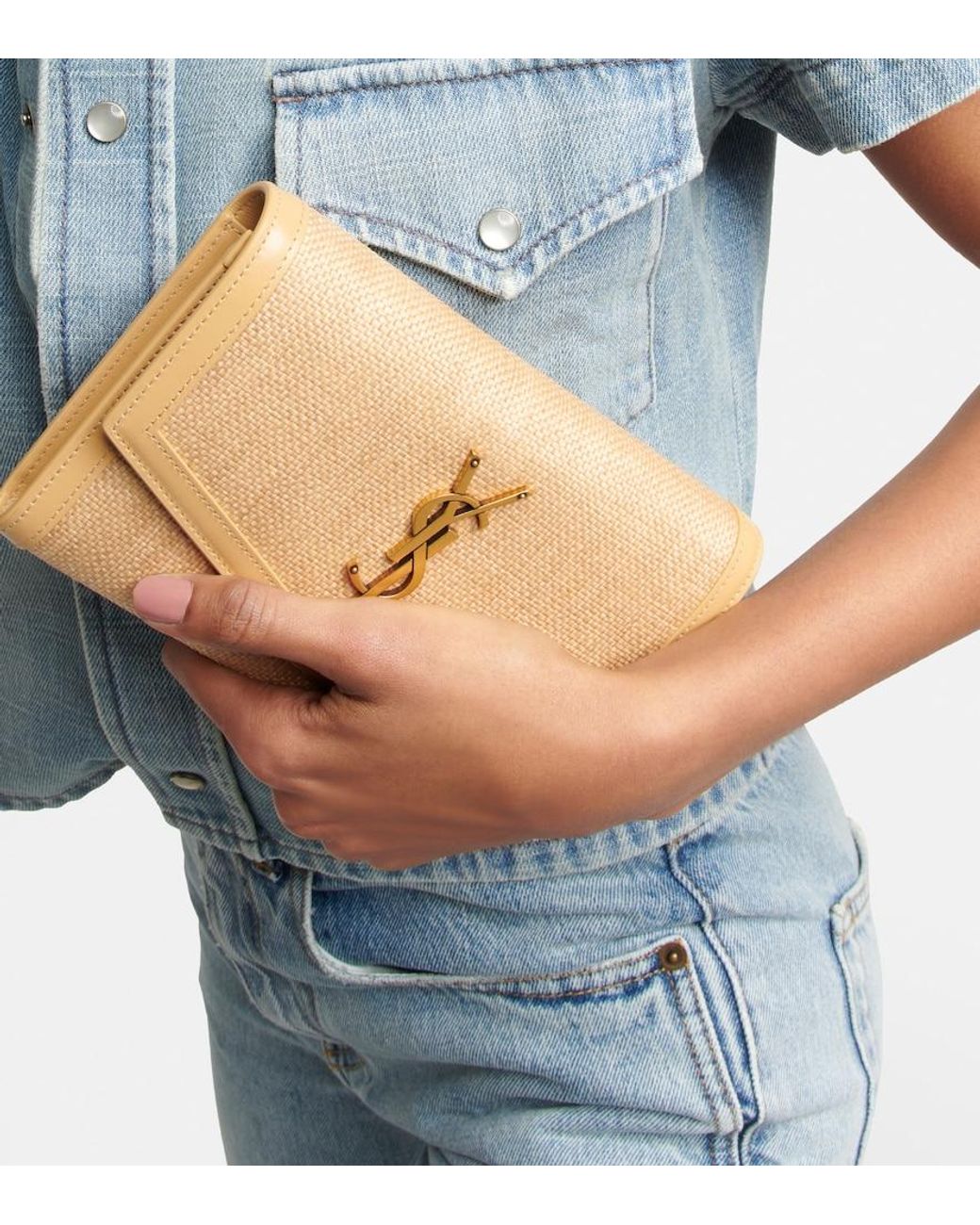 Saint Laurent Natural Uptown Raffia Wallet On Chain