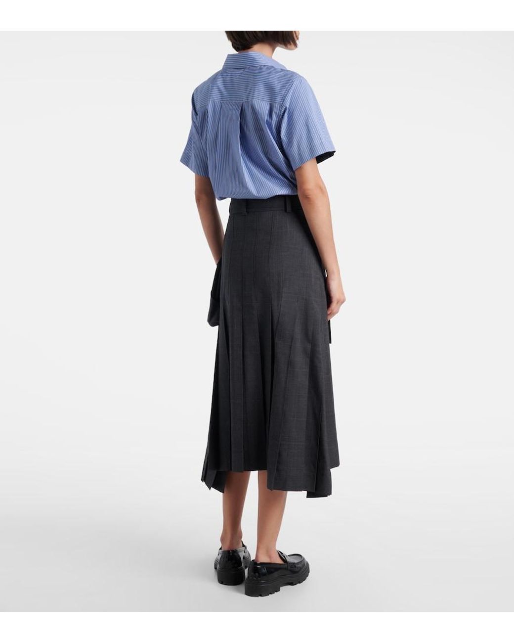 Sacai Black Prince Of Wales Check Wool Midi Skirt
