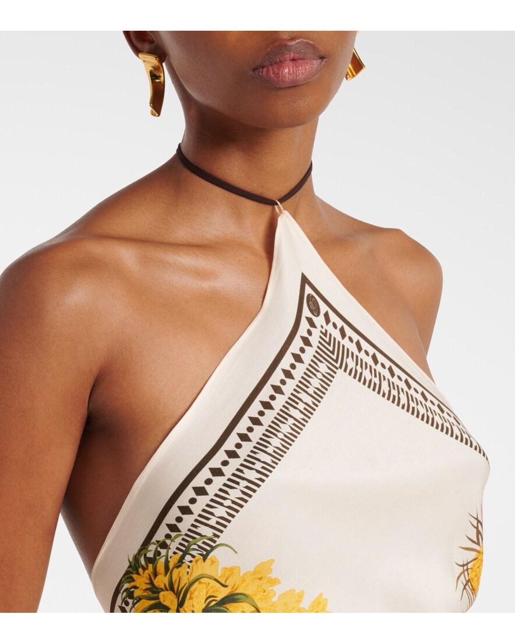 Blumarine Metallic Printed Halterneck Twill Top