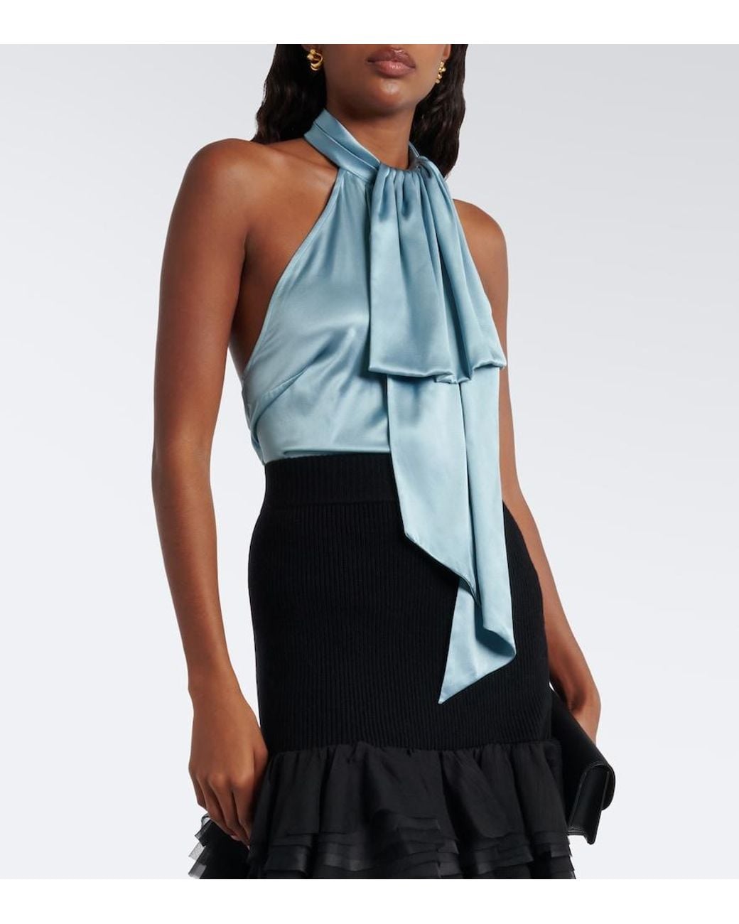 Nina Ricci Blue Silk-Blend Satin Top