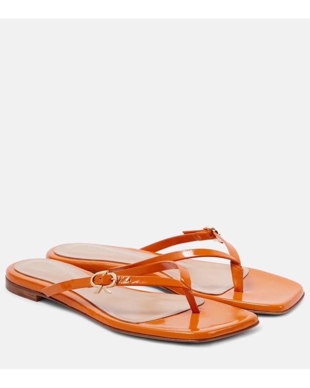 Gianvito Rossi Orange Ribbon Patent Leather Thong Sandals