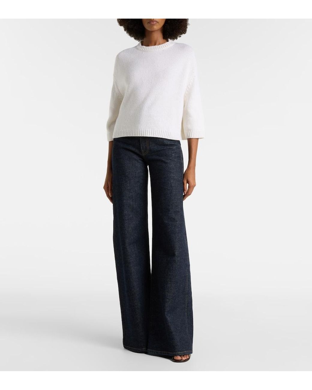 Khaite White Sabina Cropped Cashmere Sweater