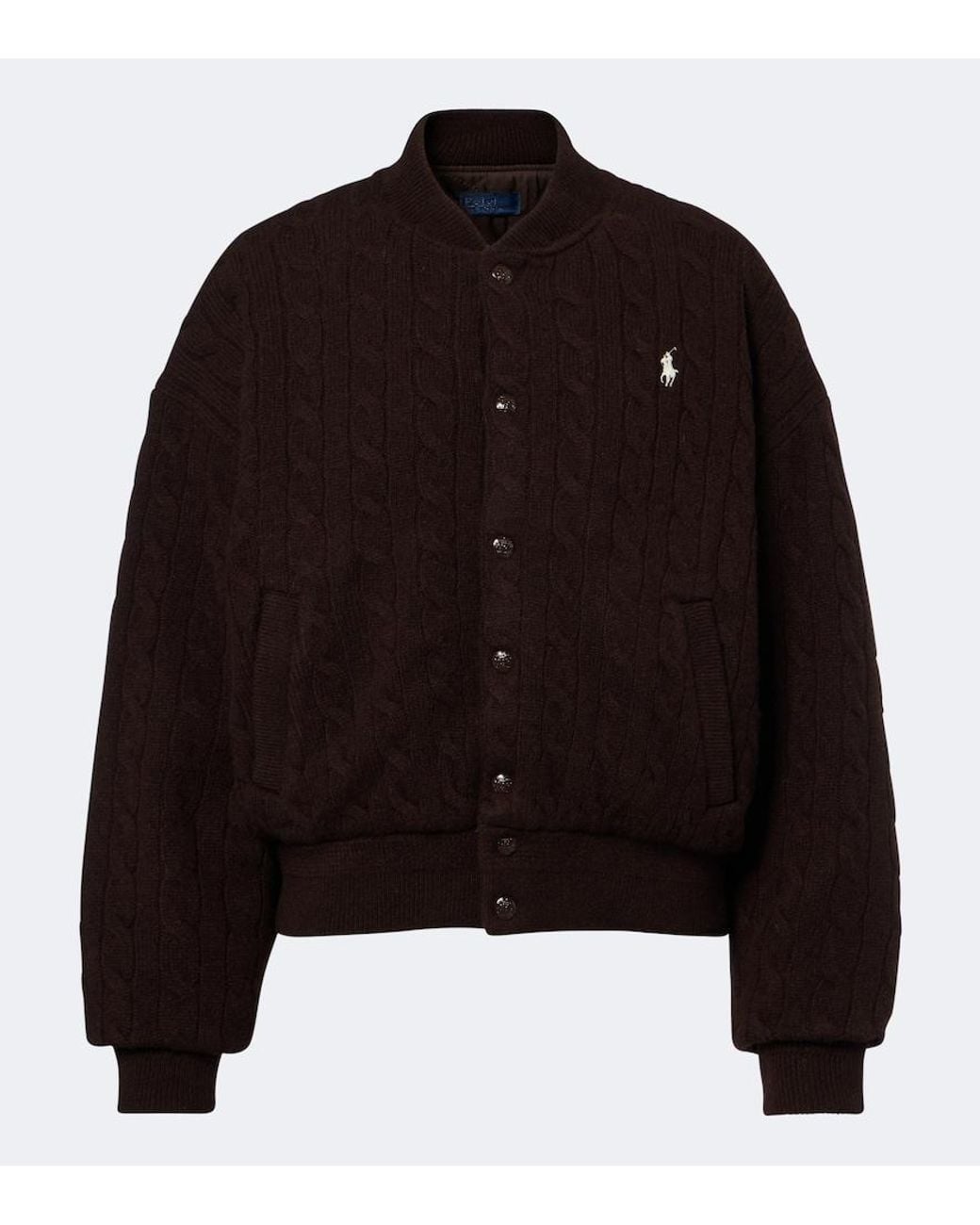 Polo Ralph Lauren Black Cable-Knit Wool And Cashmere Bomber Jacket