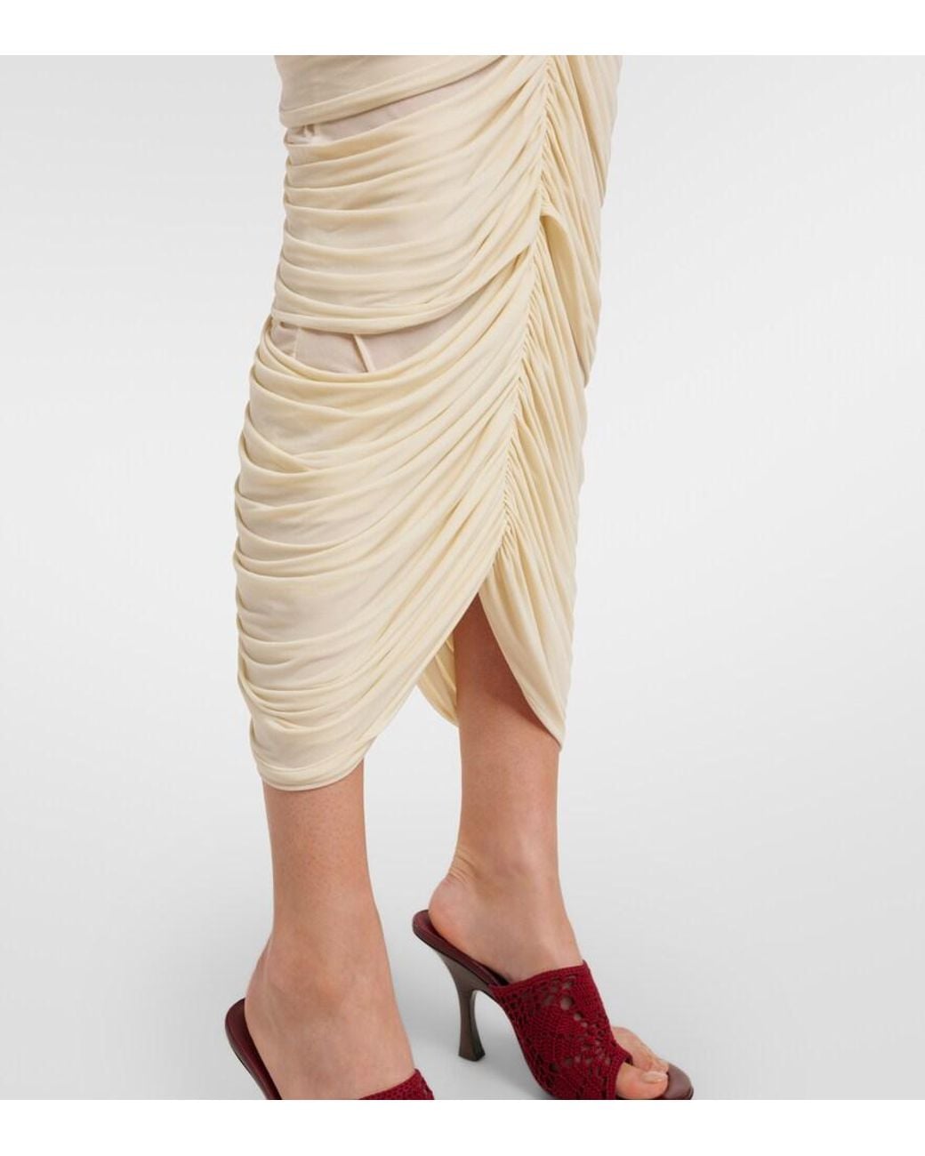 Magda Butrym Natural Floral-Applique Ruched Midi Skirt