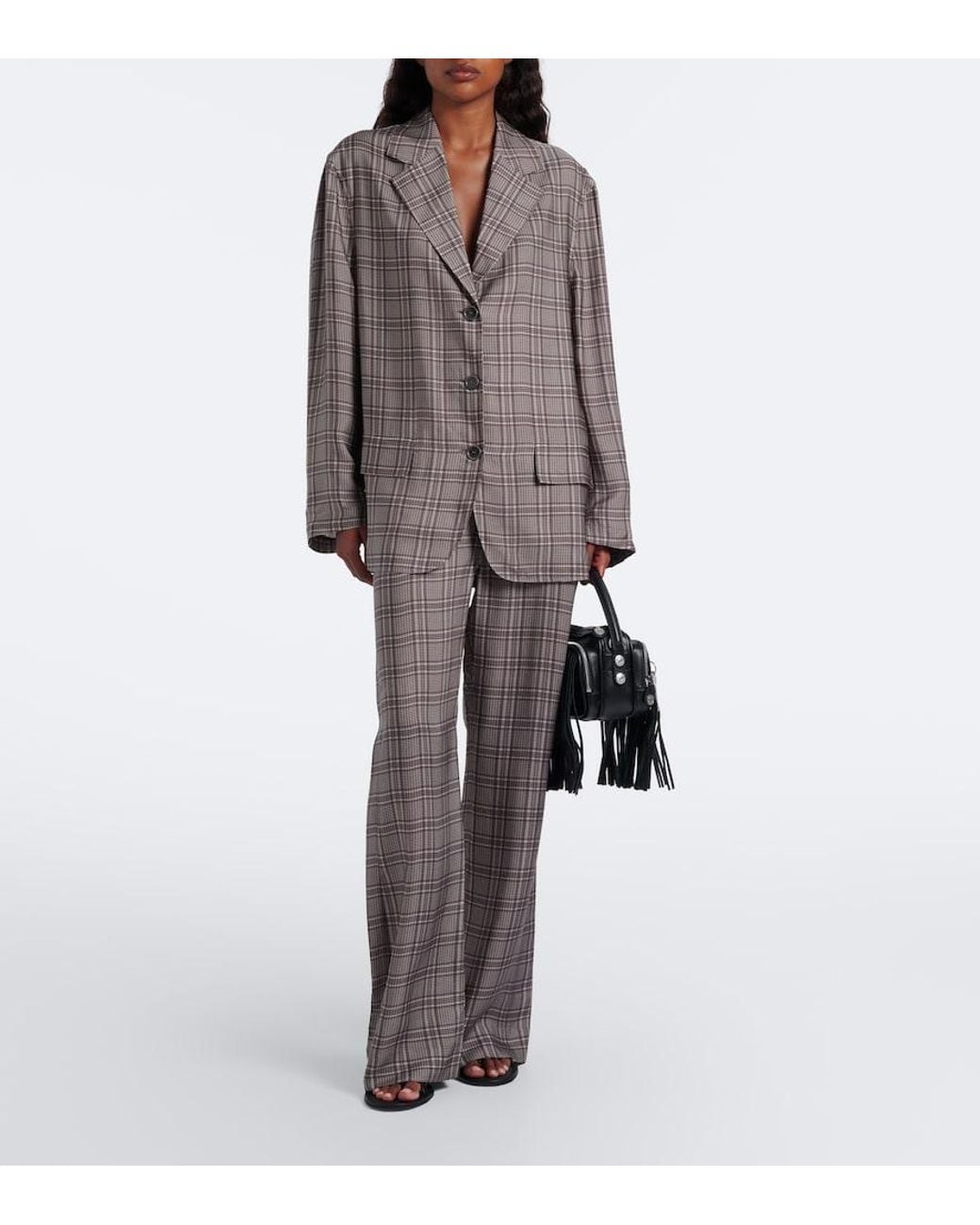 Acne Gray Checked Wide-Leg Pants