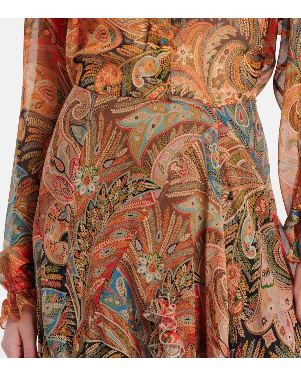 Etro Brown Printed Silk Maxi Skirt