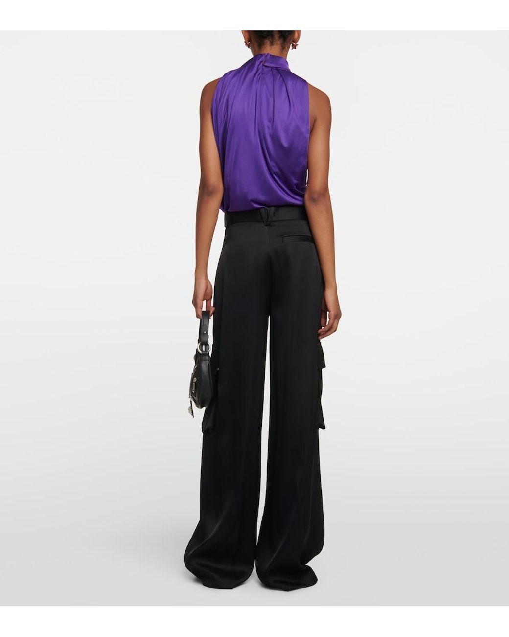 Versace Black High-Rise Wide-Leg Satin Cargo Pants