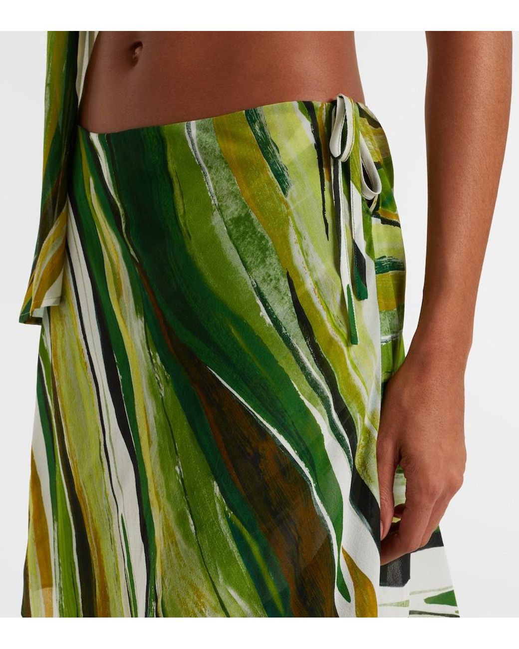Christopher Esber Green Printed Silk Wide-Leg Pants