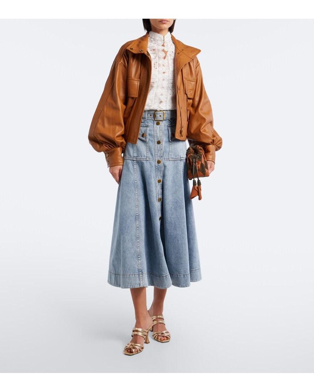 Zimmermann Blue Belted Denim Midi Skirt