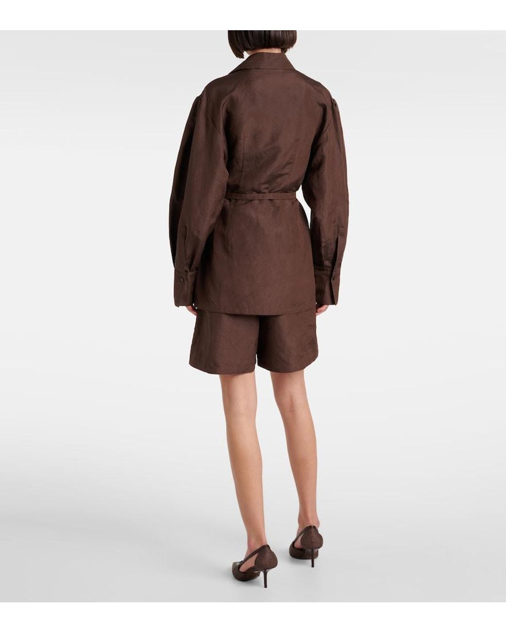 Max Mara Brown Affari Belted Linen And Silk Shirt