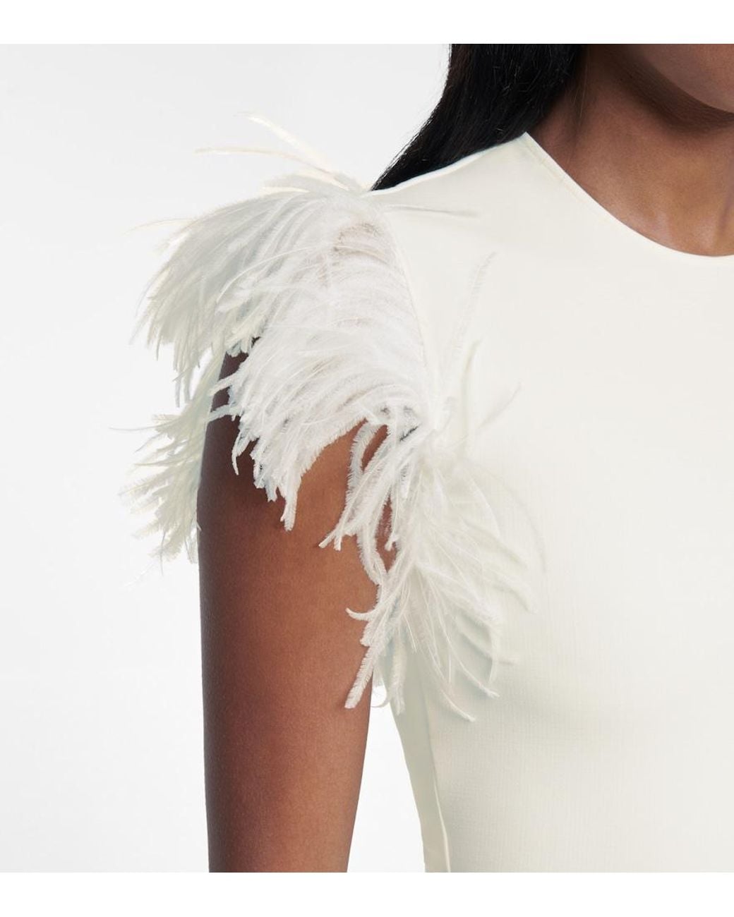 Christopher Kane White Feather-Trimmed Wool-Blend Dress