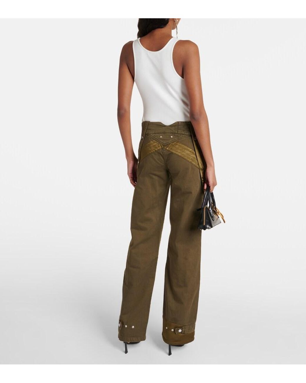 Blumarine Green Mid-Rise Flared Cargo Jeans