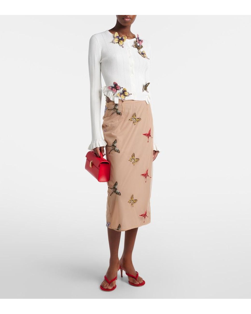 Blumarine Natural Applique Midi Skirt
