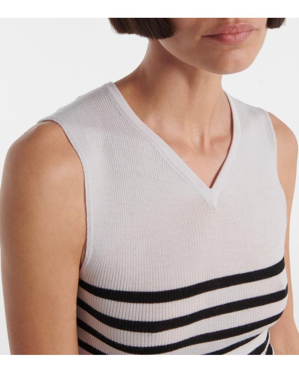 Khaite White Renato Striped Wool-Blend Top