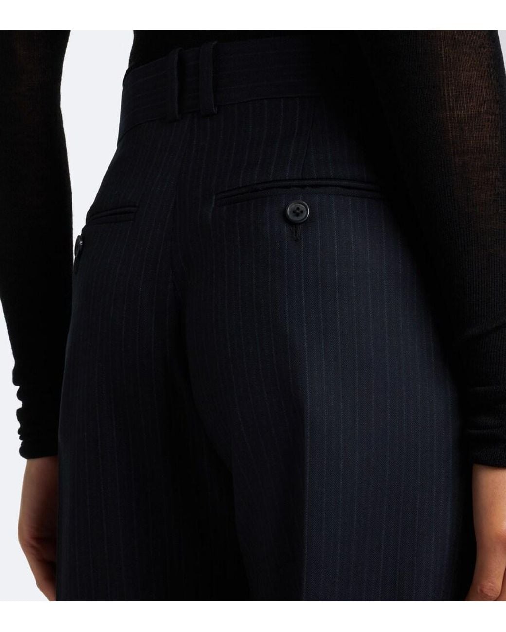 The Row Blue Yda Pinstripe Wool Straight Pants