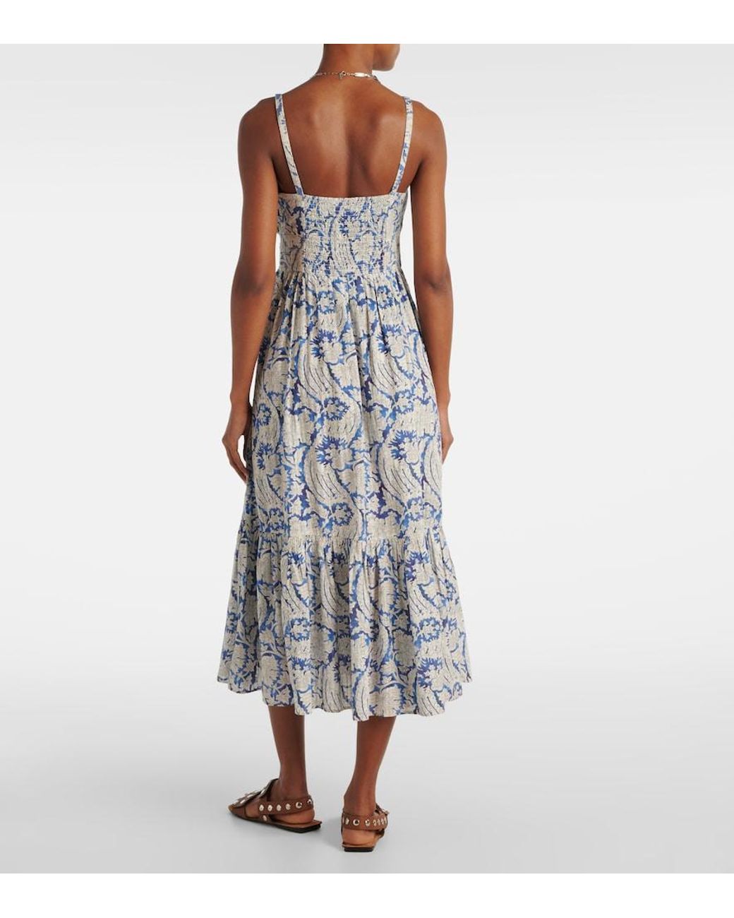 Ulla Johnson Blue Nadine Floral Cotton-Blend Midi Dress
