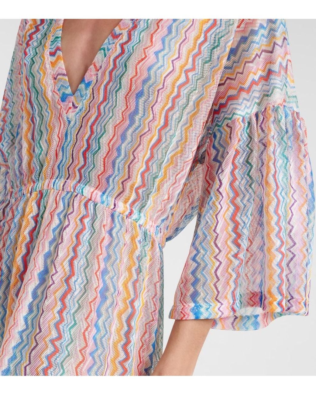 Missoni White Zigzag Sheer Tiered Beach Dress