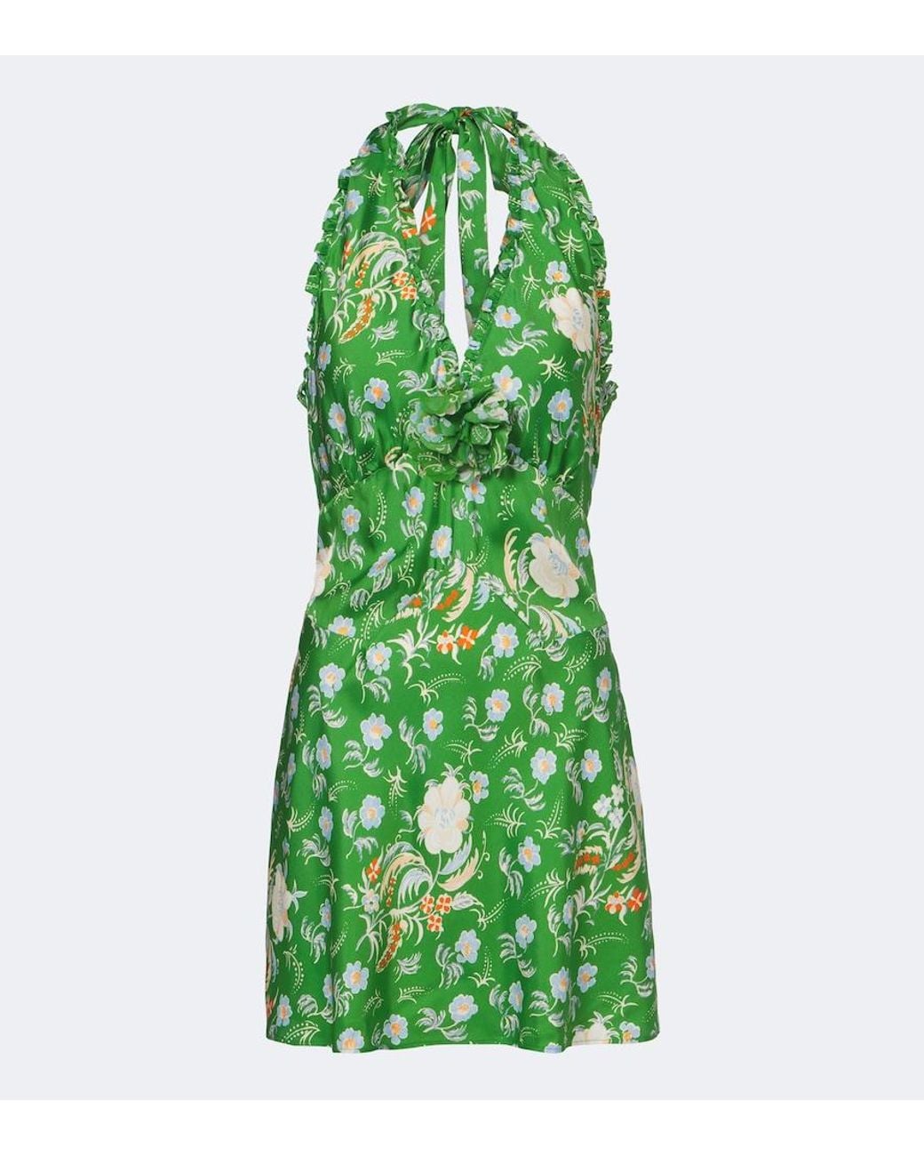 Doen Green Mazarin Floral-Applique Silk-Blend Minidress