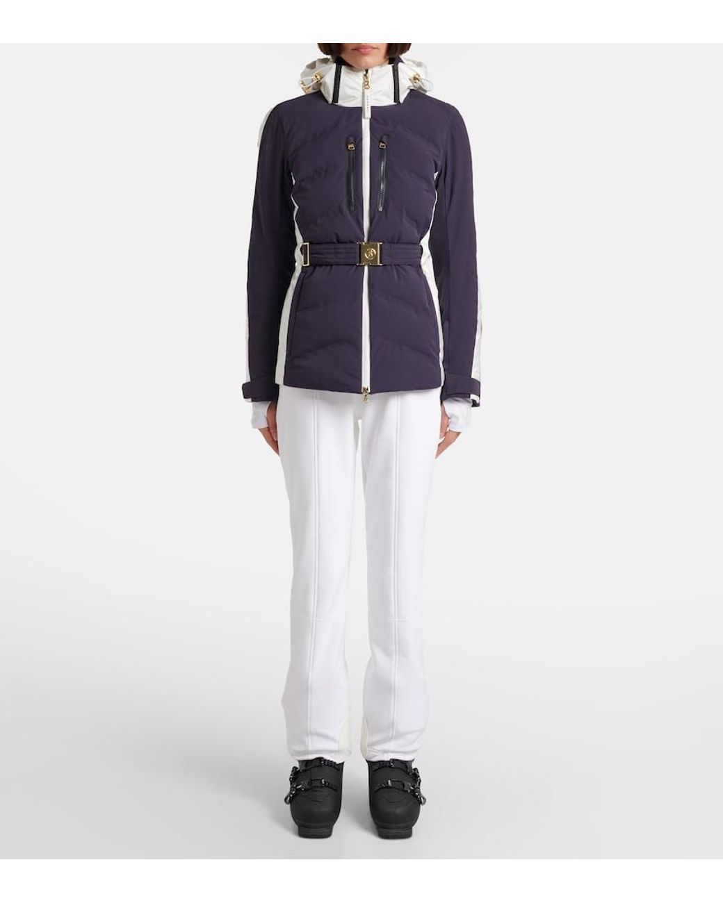 Bogner Blue Kira Belted Hooded Down Ski Jacket