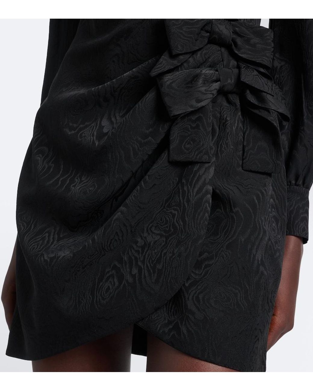 Alessandra Rich Black Bow-Detail Ruffled Silk Moire Minidress