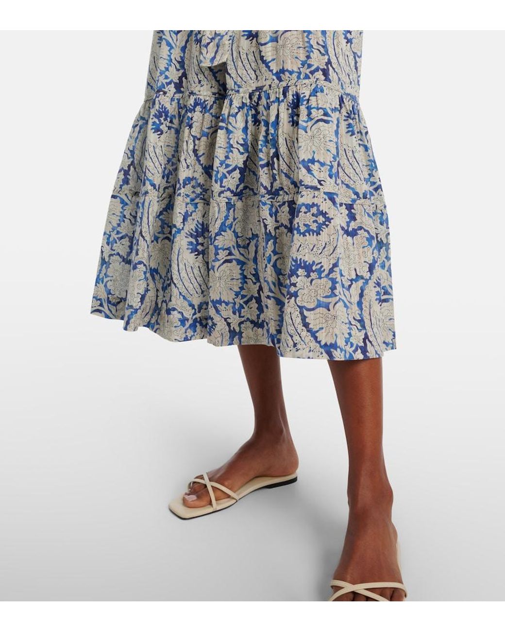 Ulla Johnson Blue Seraphina Printed Cotton-Blend Midi Dress
