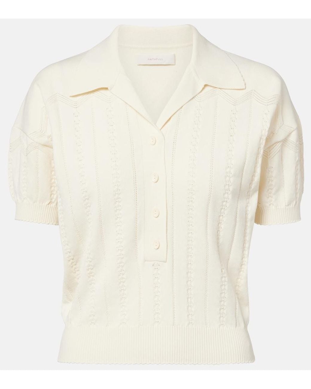 Faithfull The Brand White Acme Pointelle Cotton-Blend Polo Shirt