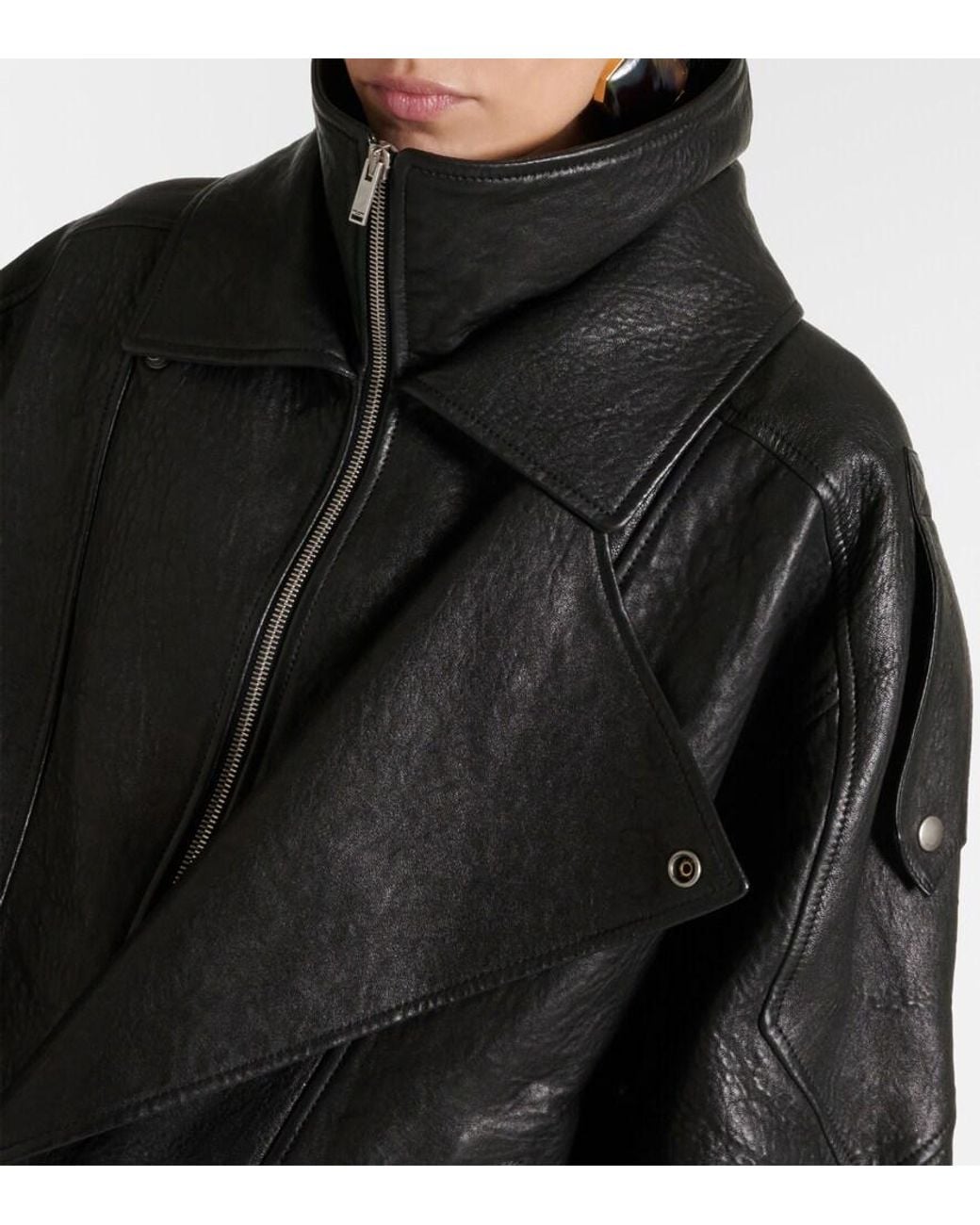 Saint Laurent Black Oversized Leather Bomber Jacket