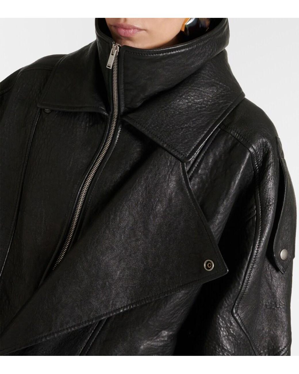 Saint Laurent Black Oversized Leather Bomber Jacket