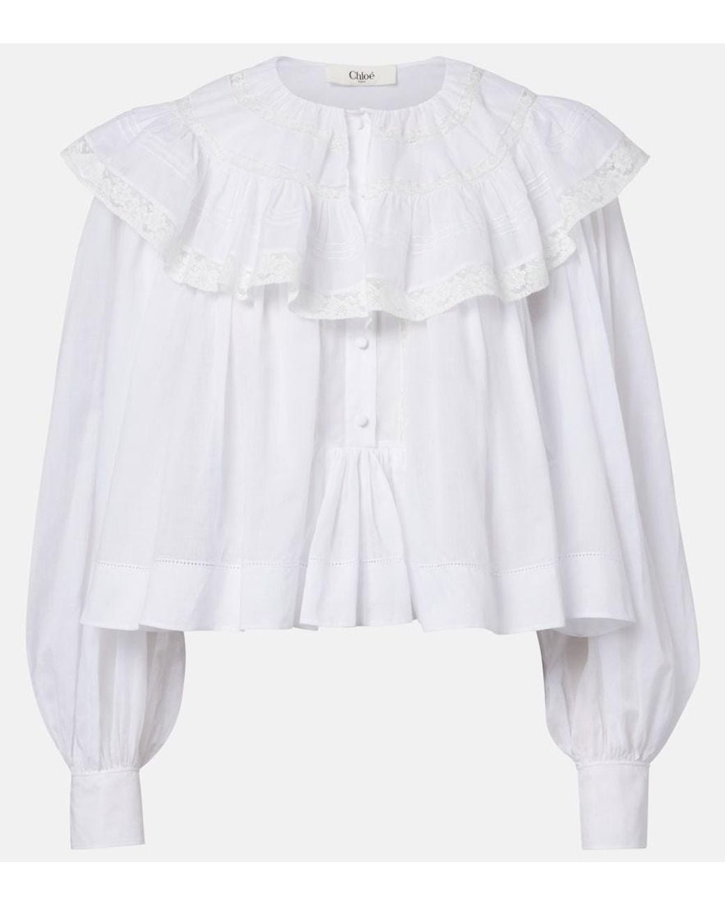 Chloé White Lace-Trimmed Cotton Voile Blouse