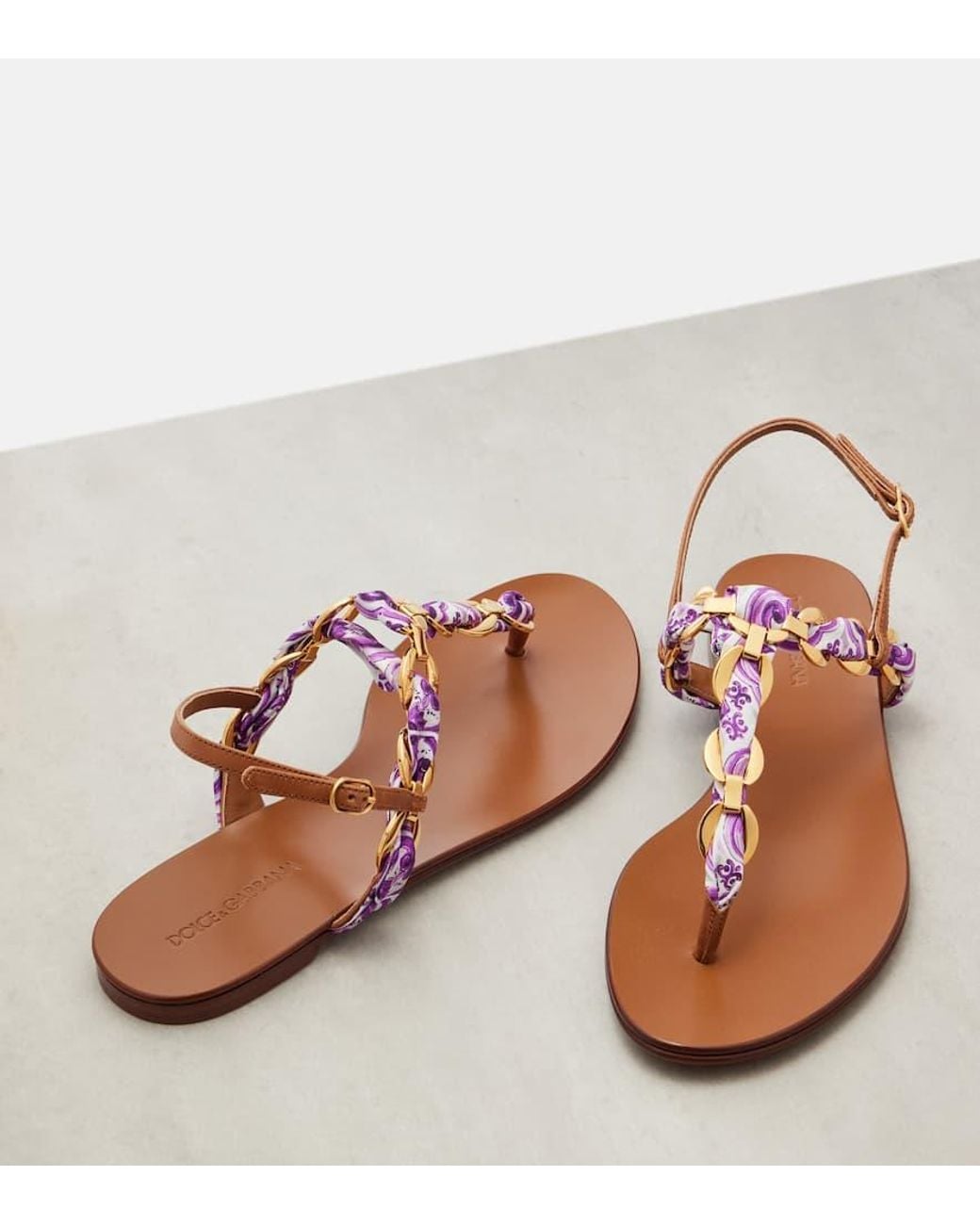 Dolce & Gabbana Pink Majolica Leather-Trimmed Satin Thong Sandals