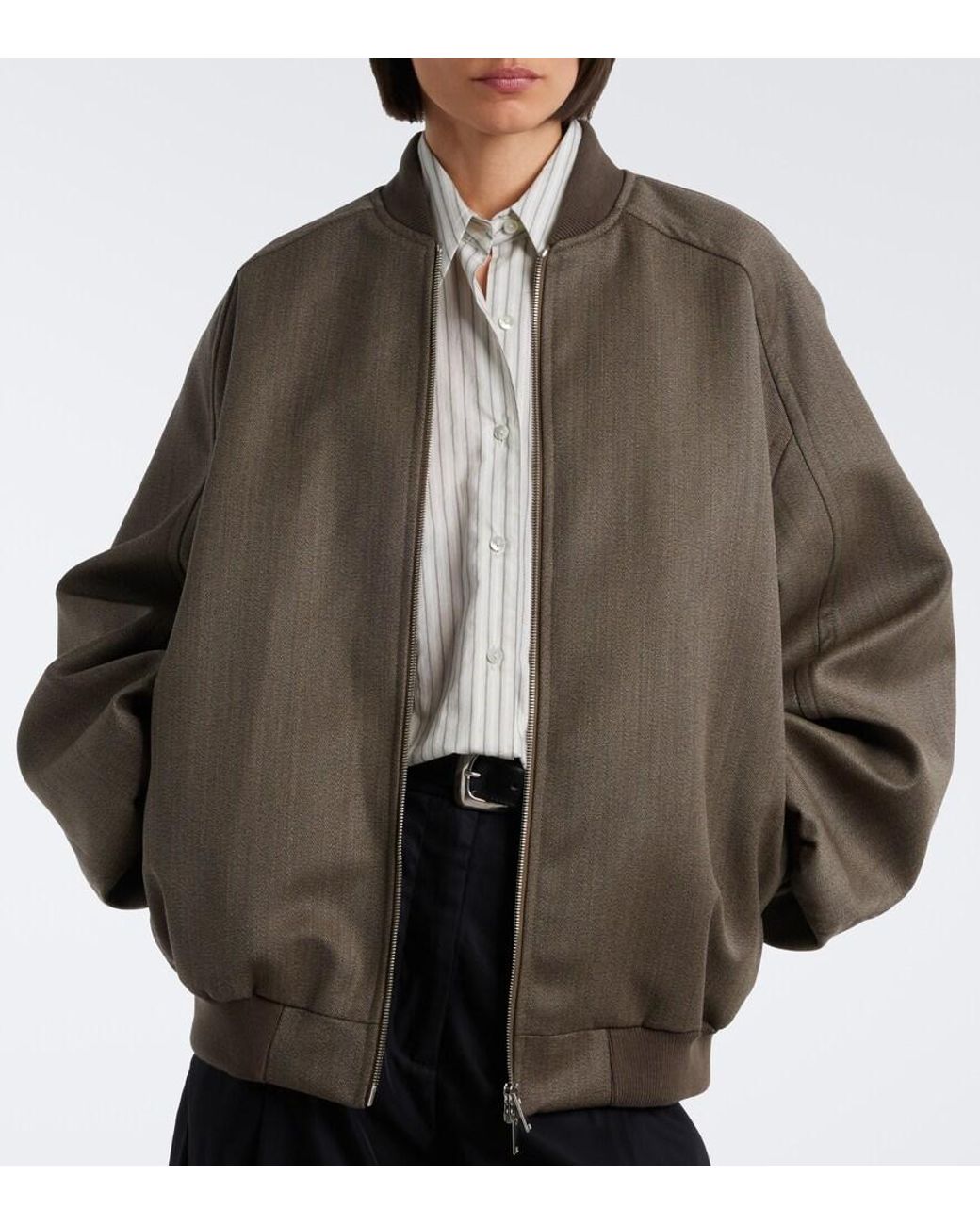 Frankie Shop Brown Elinor Oversized Wool Bomber Jacket