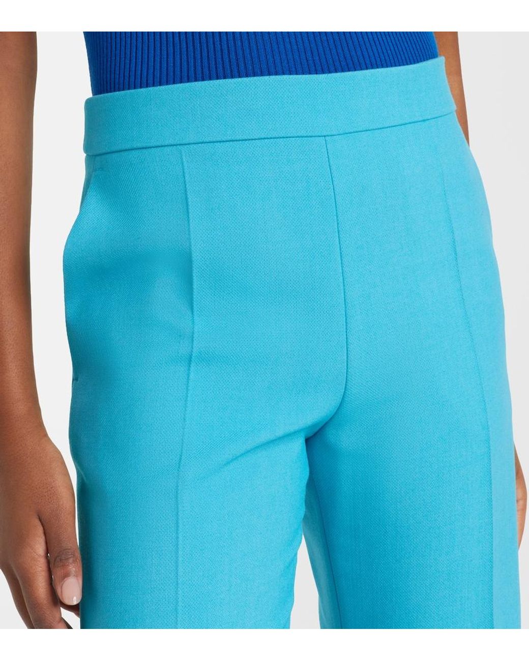 Chloé Blue Cropped Virgin Wool Crepe Straight Pants
