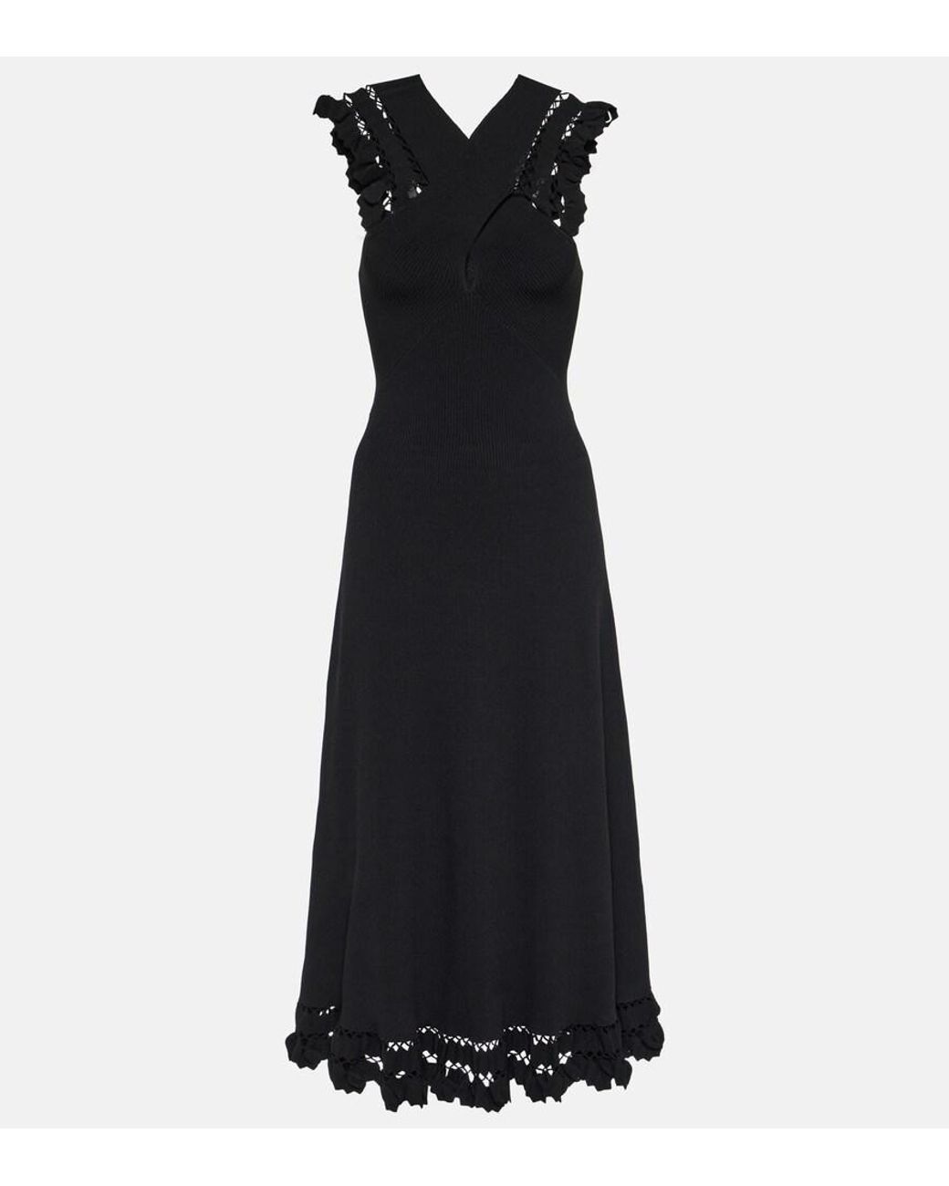 Ulla Johnson Black Fiora Ribbed-Knit Midi Dress