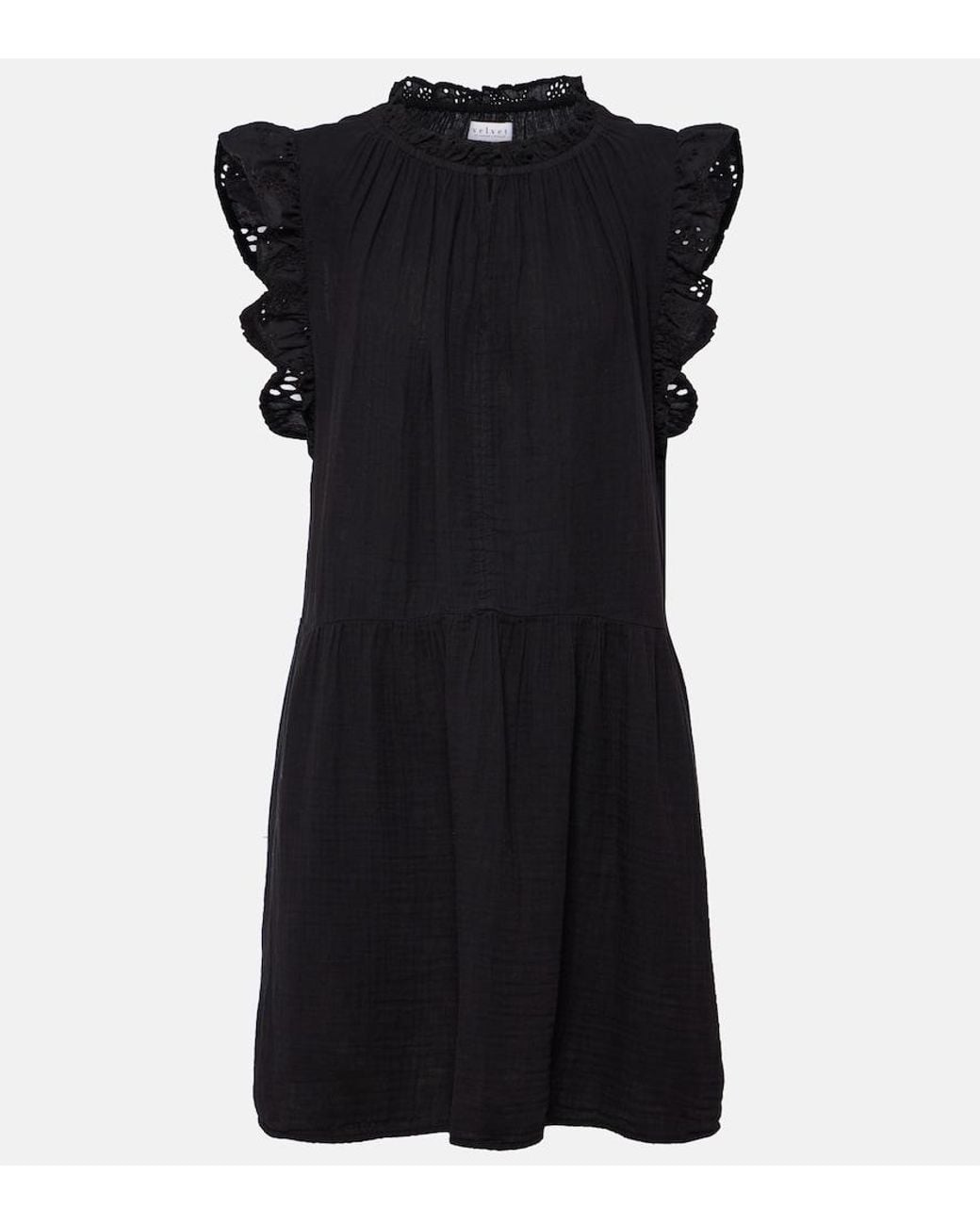 Velvet Black Grace Lace-Trimmed Cotton Minidress