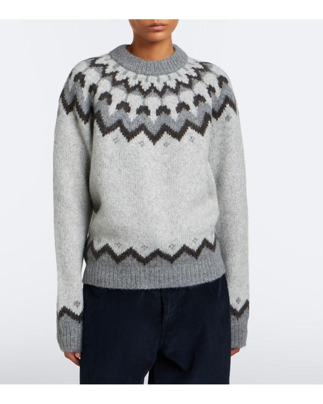Nili Lotan Gray Alan Fair Isle Alpaca And Wool-Blend Sweater