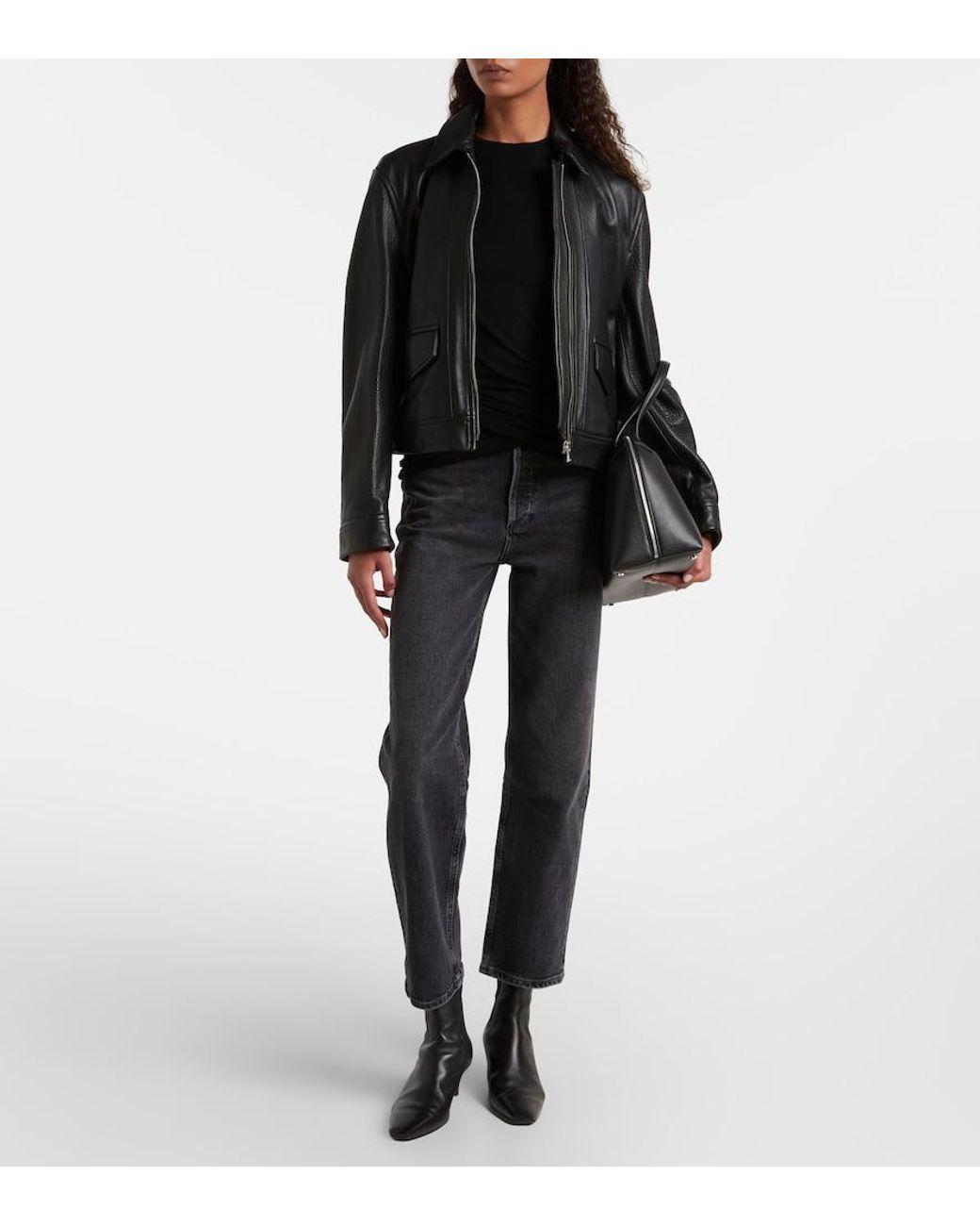 Agolde Black 90's Pinch Waist Crop Straight Jeans